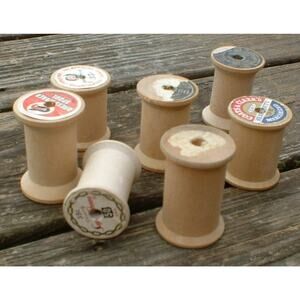 Seven Vintage Large Wooden Spools